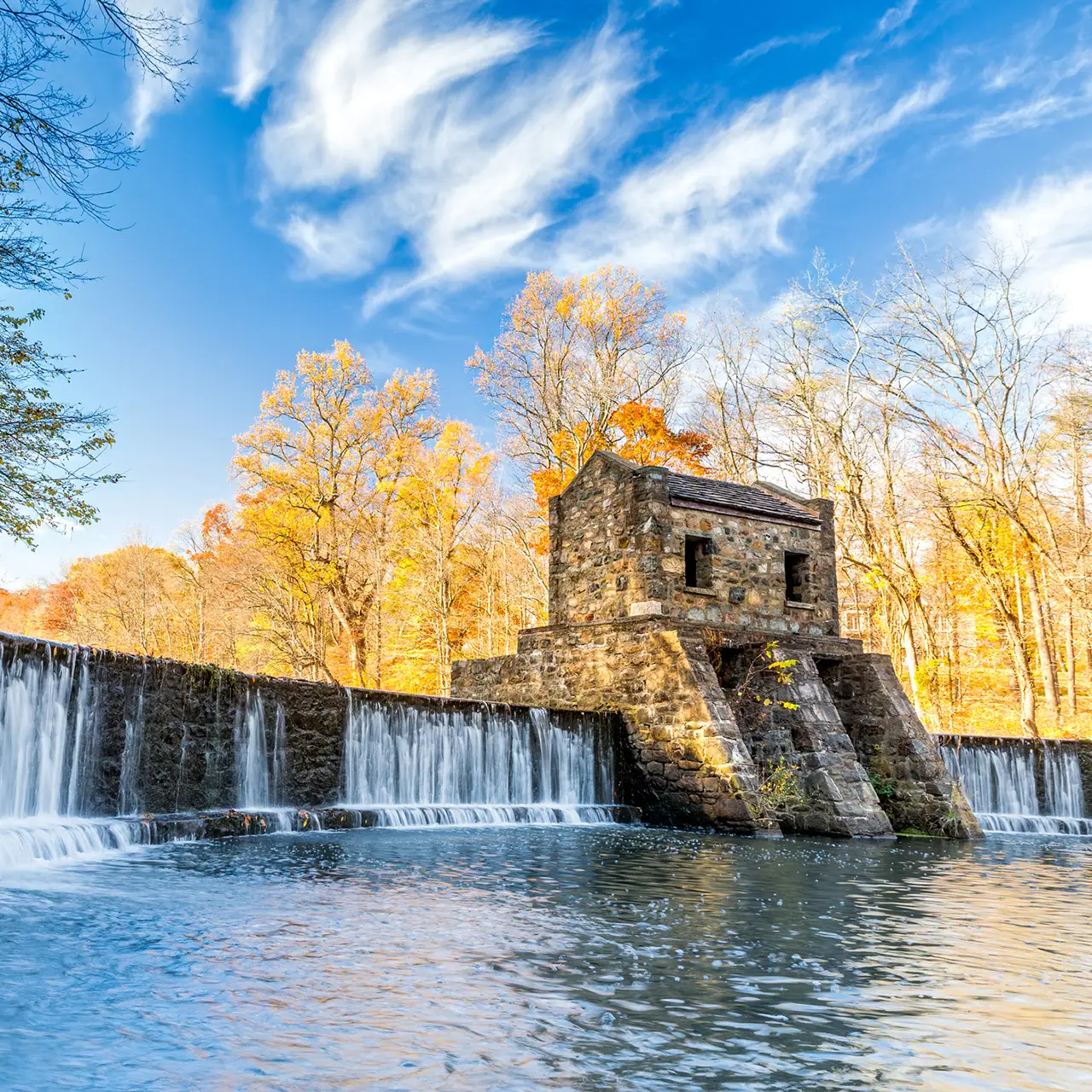 Speedwell dam waterfall, on Whippany river in Morristown, New Jersey